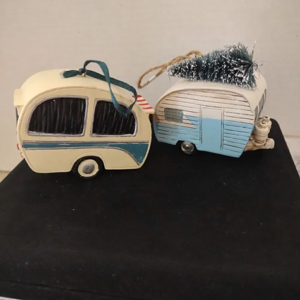 Happy Camper Christmas Ornaments Set of 2 Resin